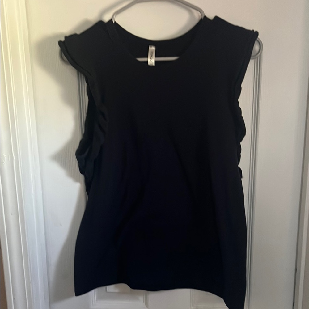 Black Sleeveless Muscle Tee with Round Neckline